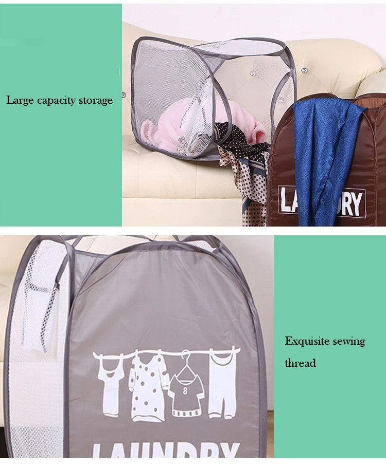 Foldable Pop Up Laundry Basket Washing Clothes Bag Hamper Nylon Mesh Storage Basket