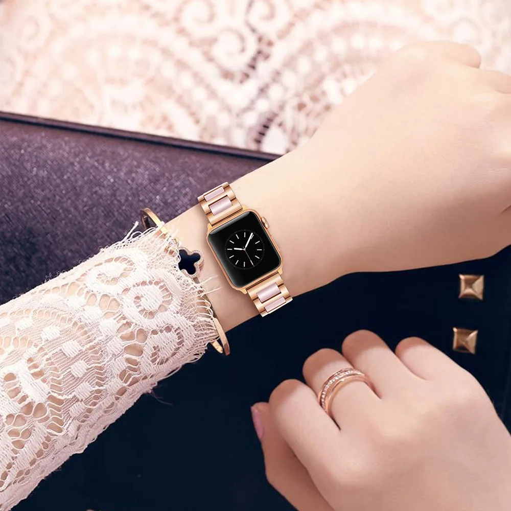 Ремешок для часов из нержавеющей стали и керамики для iWatch Apple Watch Series 5 4 3 2 1 38 мм 40 мм 42 мм 44 мм женский ремешок на запястье