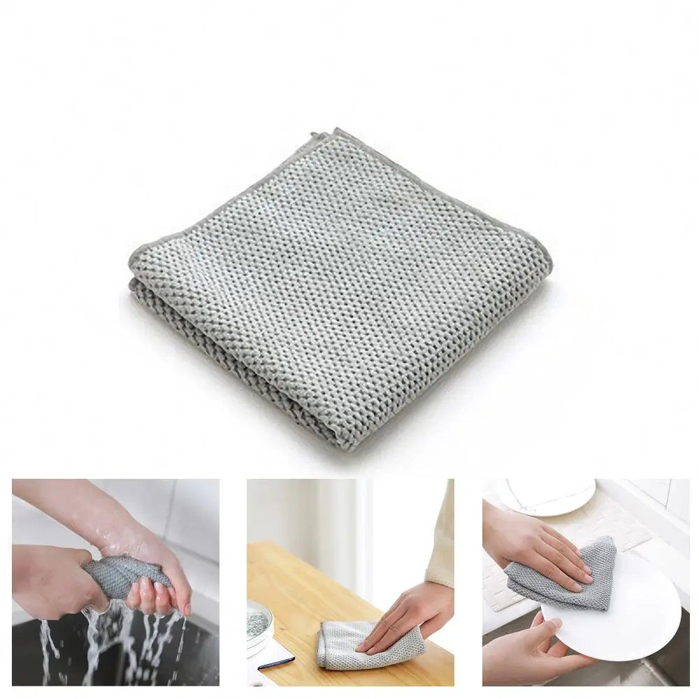 1 Pc Microfiber Absorbent Towel Grey Kitchen Cleaning Dish for Washing Window Glass Floor Rag Household Scouring Pad|Чистящие