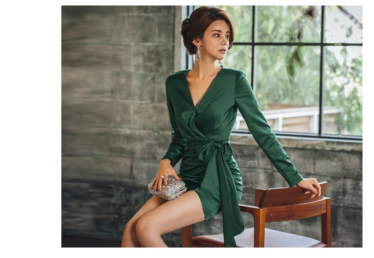 Уитни Ванг 2018 осень зима мода уличная элегантный v-образный вырез бант пояса Ruched