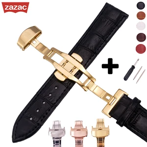 Ремешок для часов из натуральной кожи с застежкой-бабочкой цвета розового золота, ремешок для часов с зернистой поверхностью 14 16 18 19 20 21 22 24 мм