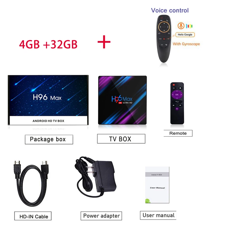 4GB 32GB VOICE Google tv box android 9,0 H96 MAX Rockchip 4G 16 GB 32 GB 64 GB Android tv box 2,4/5,0G WiFi Bluetooth 4,0 4 K 3D iptv Android box - Цвет: 4GB 32GB VOICE