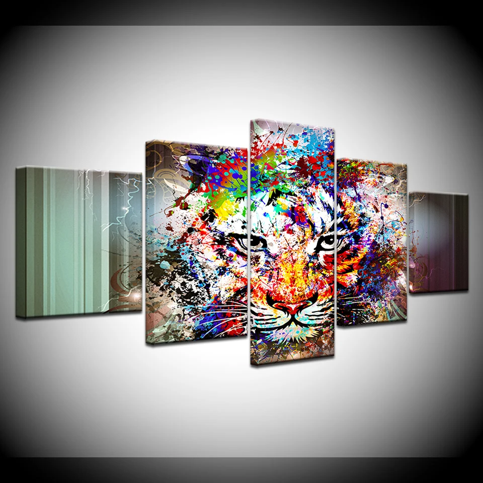 

5pcs Modular Frame HD Print Colorful Abstract tiger Painting on canvas wall art picture modern home decor print canvas painting