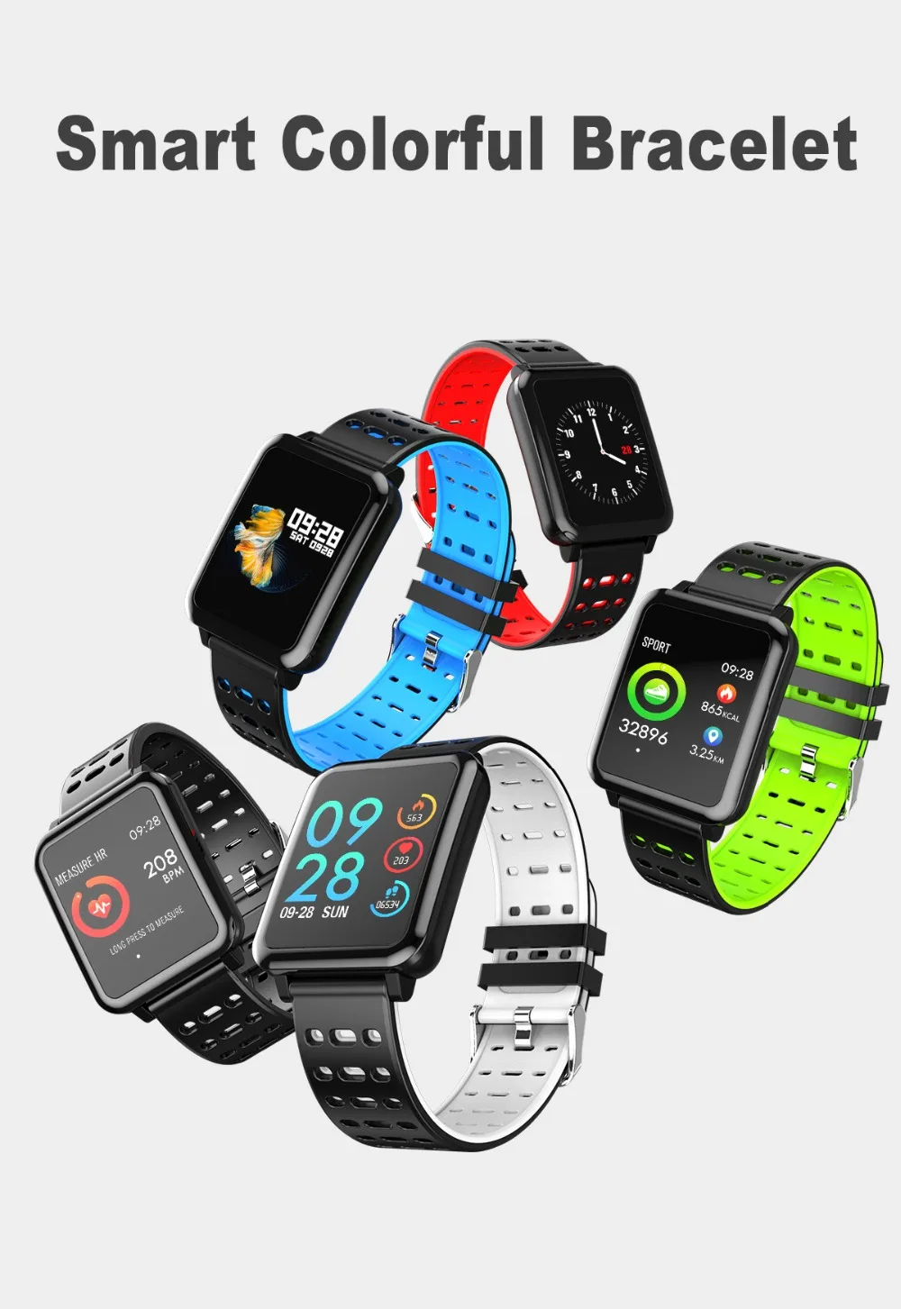 Smart Band Bracelet Color Blood Oxygen Heart Rate Monitor Information Push Bluetooth 4.0 watch T2 for Android ios phone | Электроника