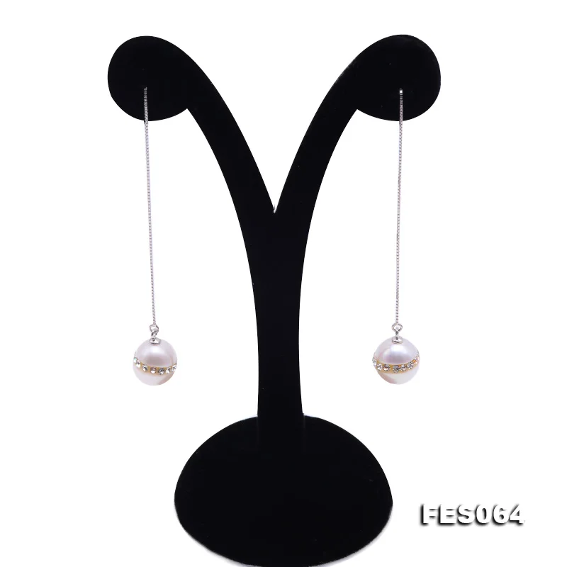 

Newest Pearl Earrings 10.5mm White Round Freshwater Pearl Earring S925 Sterling Silver Rhinestone Jewellery Charming Girl Gift