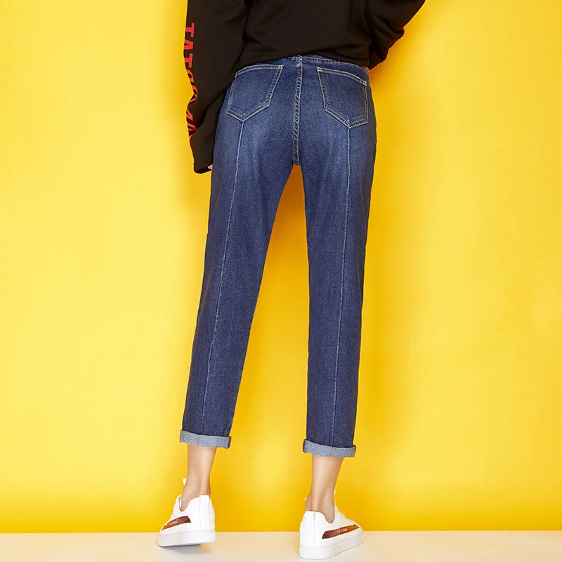 LEIJIJEANS, Новинка осени, винтажный стиль, отбеливатель размера плюс XL, хлопковые джинсы, средняя талия, деним, темно-синие, свободные, гарем, джинсы для женщин 7290
