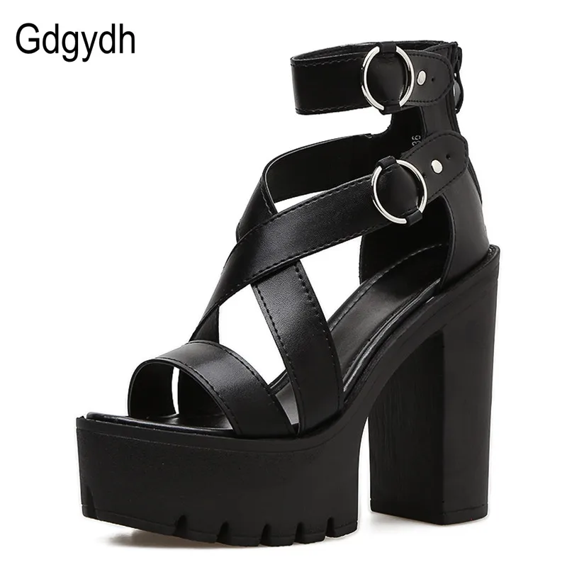 Женские босоножки на платформе Gdgydh черные однотонные в римском стиле с открытым