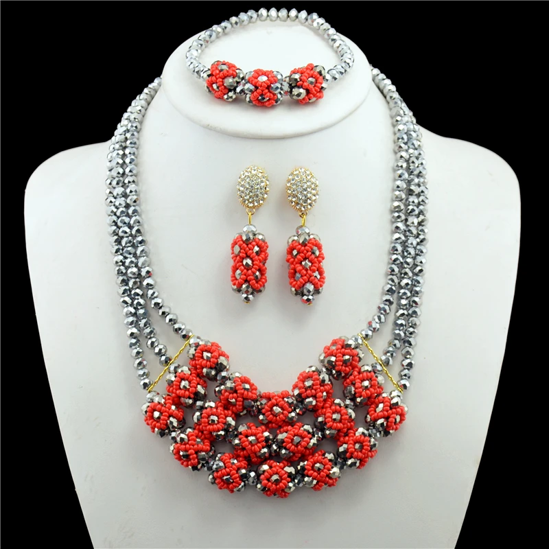 2017 Смарт нигерийские Свадебные африканские Бусины Ювелирные наборы костюм