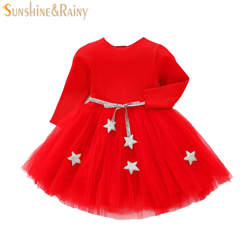 Spring Baby Girls Dresses Star Belt Girl Tutu Dress Long Sleeve Infant Kids Princess Toddler Fancy Vestidos | Детская одежда и