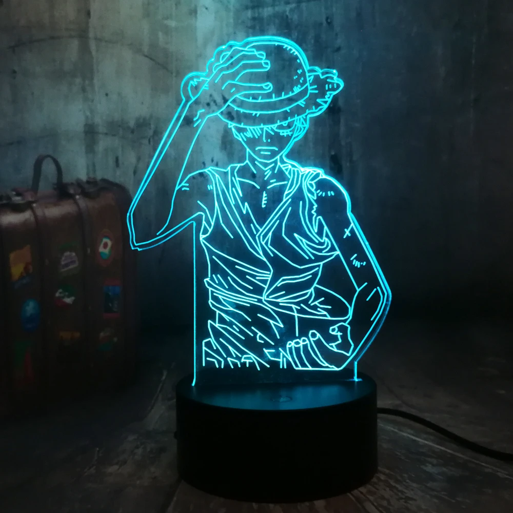 Японское аниме One Piece Monkey D. Luffy 3D светодиодный иллюзионный Ночной светильник 7