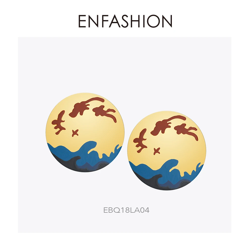 Enfashion лаковые художественные сережки-гвоздики с ручной росписью из нержавеющей стали большие серьги круги для женщин модные ювелирные изделия Kolczyki EBQ - Окраска металла: EBQ18LA04