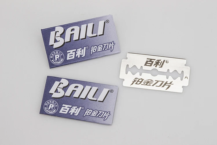 BAILI, 10 шт., Мужская Парикмахерская, суперострое бритвенное лезвие, лезвия, двойной край, платина, нержавеющая сталь, для бритья бороды, волос, BP007Ax2