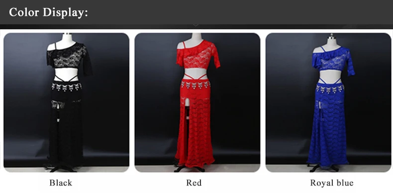 2 Pieces Women Belly Dance Costume Lace Top Long Skirt Sexy Outfits Dancewear Elastic Off shoulder Dancing Clothes Dancer Wear
