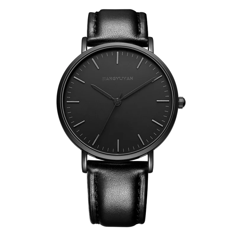 Ультратонкие мужские часы черные водонепроницаемые с кожаным ремешком 2019 |