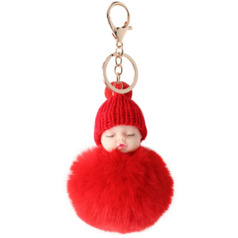 10pcs Fashion Sleeping Baby Doll Keychain Pompom Rabbit Fur Ball Key Chain Car Keyring Women Holder Bag Pendant Charm Gifts | Украшения и