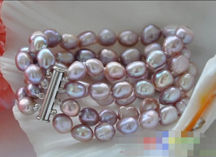 Hot sell - 4row lavender baroque freshwater cultured pearl bracelet -Top quality free shipping | Украшения и аксессуары