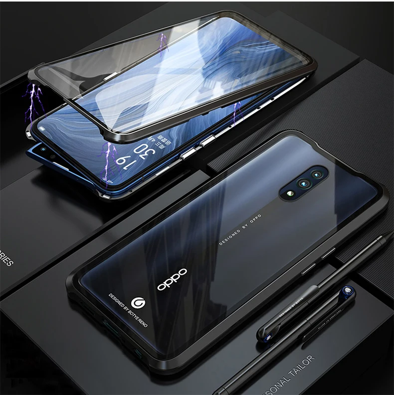 Чехол на магните для OPPO Reno 10X Zoom, чехол на переднюю панель+ заднюю, двухсторонний, 9 H, чехол из закаленного стекла для OPPO Reno CPH1919, металлический бампер, чехол