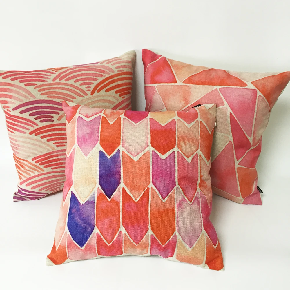 Розовая Акварельная Геометрическая Подушка стрелы толстые хлопковые льняные