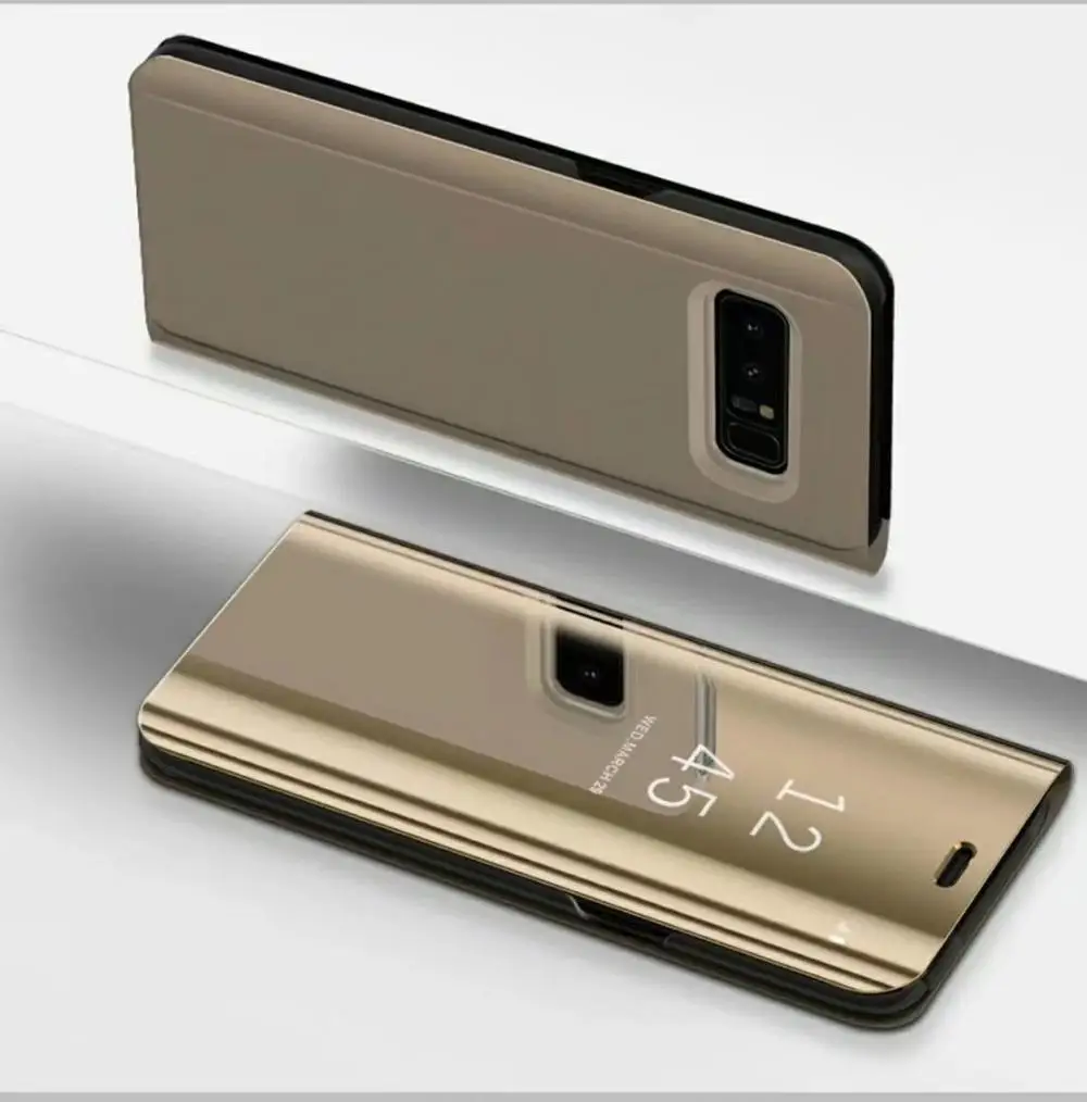 Gold Для samsung Galaxy Note 8 S7 S6 край S8 S9 плюс A5 A7 A8 J3 J5 J7 роскошный кожаный чехол-книжка с подставкой Clear View умный зеркальный чехол для телефона - Цвет: Gold