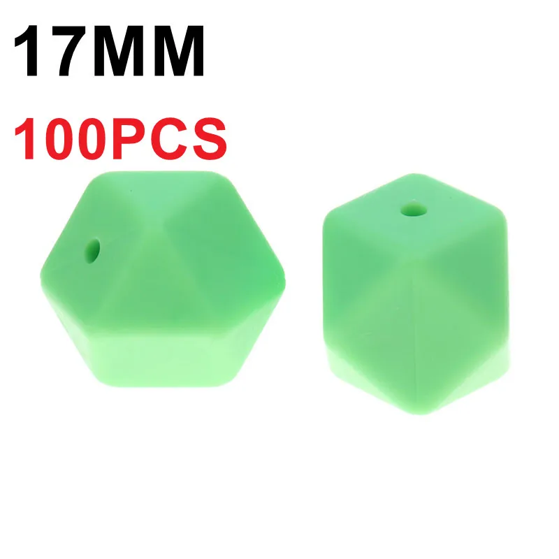 59 Light Green Fkisbox 17 мм шестигранник 100 шт силиконовый детский Прорезыватель для зубов, бусы без бисфенола для новорожденных, жевательные прорезыватели для зубов, ожерелье, ювелирные изделия для младенцев, сделай сам, подарок для душа - Цвет: 59 Light Green