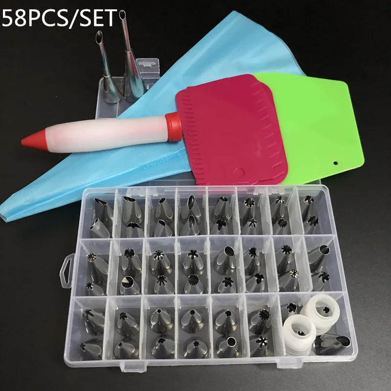 

58Pcs/Set Stainless Steel Cake Decorating Tools Pastry Tools Accessories Cake Cutter Cupcake Cream Puff Iicing Piping Nozzles