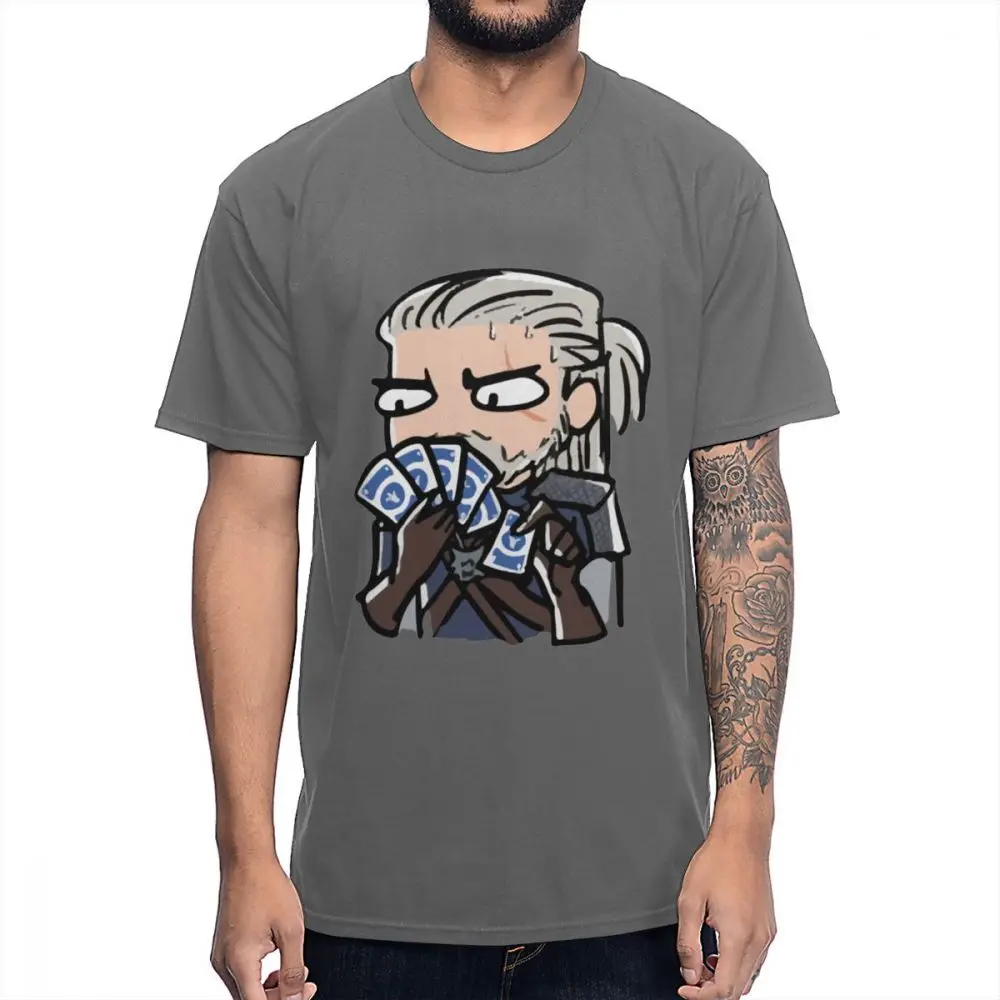Забавная футболка с героями мультфильмов с героями игры Gwent футболка с круглым вырезом из чистого хлопка Homme - Цвет: Темно-серый