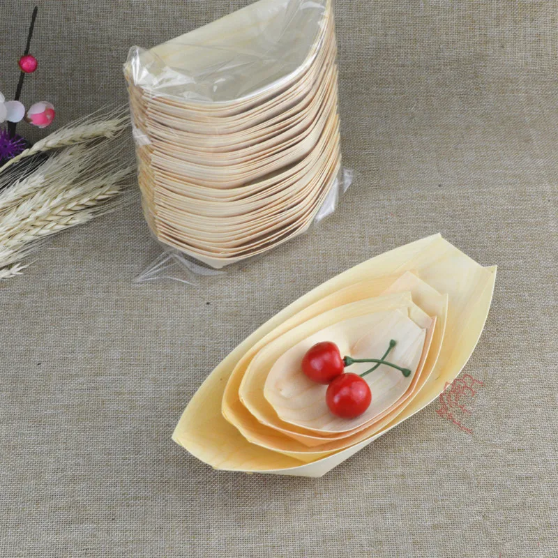 

100 count Natural Wood Boat Sushi tableware box Food fruit dishware storage container Rice Dinnerware Catering Restaurant