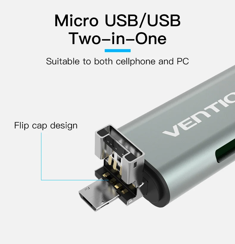 Vention SD Card Reader карта памяти картридер Micro USB 2.0 карт ридер Мини Micro SD памяти TF OTG Картридер для телефон с OTG fuction& PC