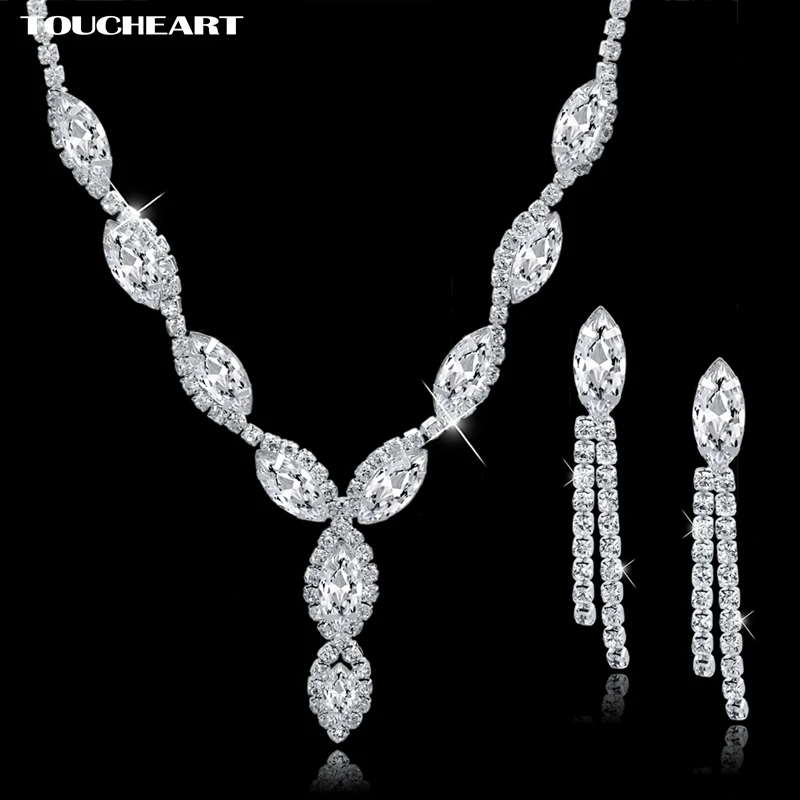 

TOUCHEART Women V Shaped Rhinestone Crystal Necklaces Tassel Earrings Sets Wedding Bridal Silver color Jewelry Sets Set150063