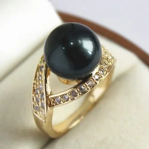 

Hot selling>@@ A> >>> 2017 12mm Black Shell Pearl Ring AAA Grade 4size choose 13 # # -Bride jewelry free shipping