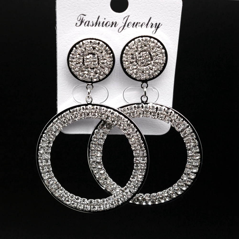 2019 Korean Trendy Long Big Circle Crystal Dangle Earrings Hanging Star Moon Women Wedding Party Fashion Jewelry orecchini |