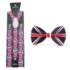Женский и мужской подтяжки для брюк держатель для брюк галстук-бабочка набор y-образный британский флаг бандаж Gallus офисный Повседневный бантик набор подарок галстук