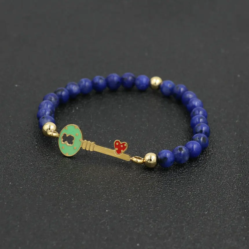 key lapis lazuli Модный браслет из нержавеющей стали с бусинами для мужчин, золотой цвет, Love Key, натуральный камень, очаровательные браслеты для женщин, пара Pulseira - Окраска металла: key lapis lazuli