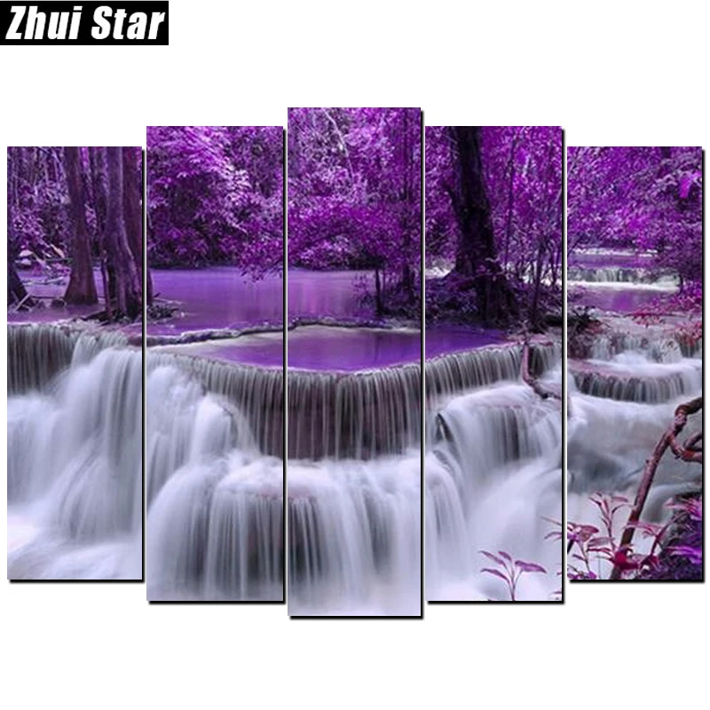 

Алмазная 5D живопись «Водопад», Набор для вышивки крестиком, для украшения гостиной и свадьбы, 5 шт.