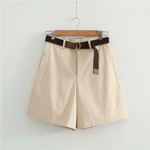 Khaki Garemay женские хлопковые шорты с поясом винтажные корейские женские белые джинсовые шорты с высокой талией для женщин повседневные свободные шорты - Цвет: Khaki