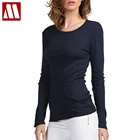 MYDBSH брендовая Хлопковая женская стрейч-футболка рубашка с длинным рукавом Повседневные однотонные футболки в европейском и американском стиле