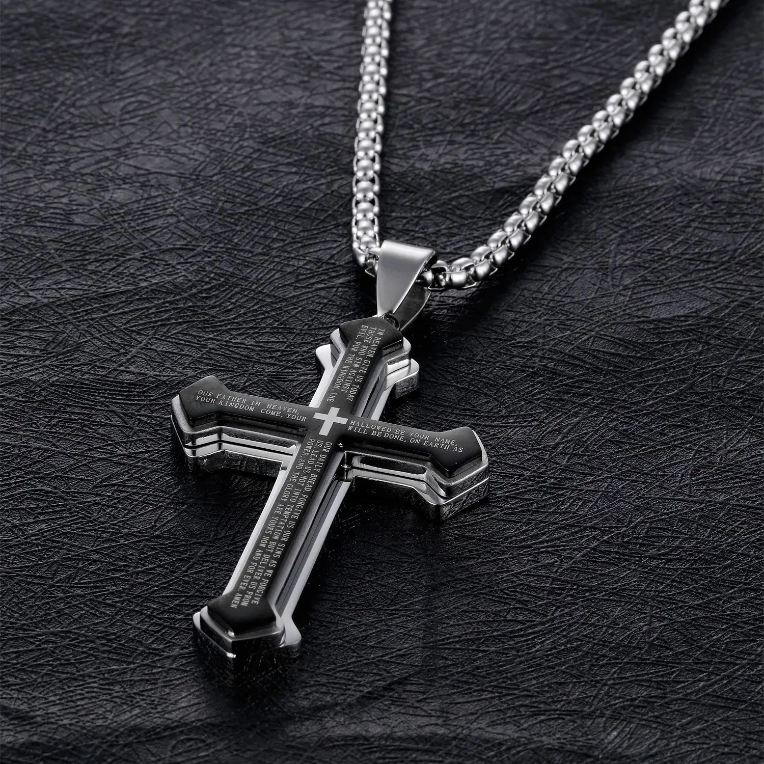 Punk Rock Stainless Steel Cross Scripture Bible Pendant Necklace for Mens Womens Black | Украшения и аксессуары