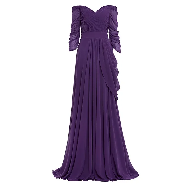 purple Tanpell, вечернее платье с открытыми плечами, красное, длина 3/4, рукава, ТРАПЕЦИЕВИДНОЕ ПЛАТЬЕ, женское, плиссированное, длина до пола, официальное, плюс, вечернее платье es - Цвет: purple
