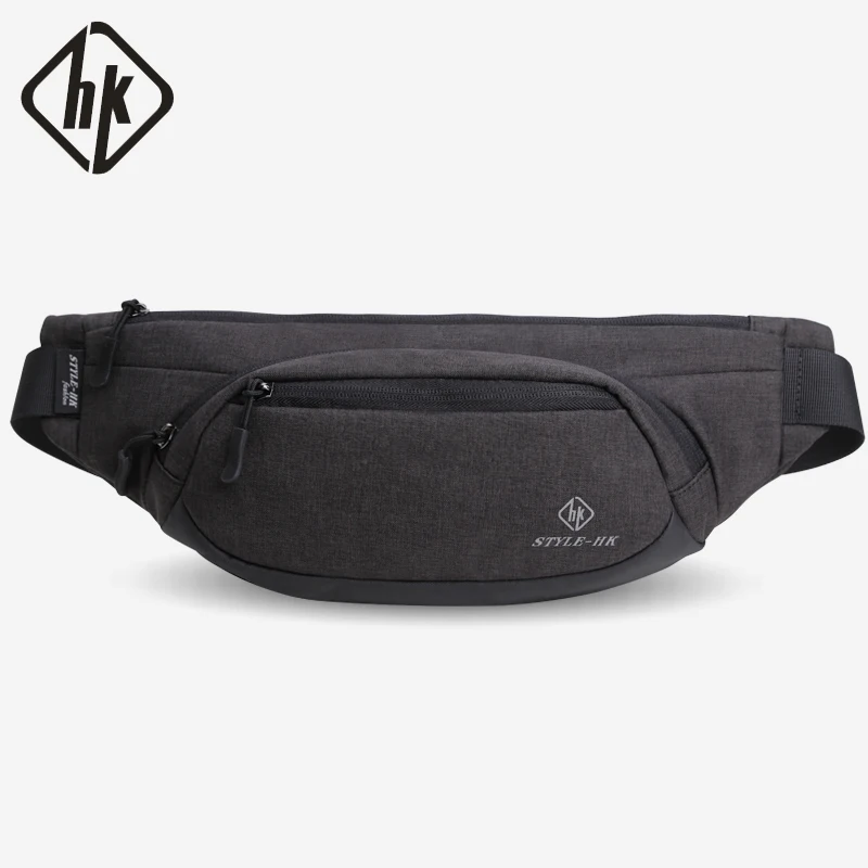 Hk Fanny Pack Мужские Черные Водонепроницаемые поясные сумки для мужчин модный портсигар чехол для телефона пояс для денег для путешествий защитный кошелек - Цвет: Cool Black
