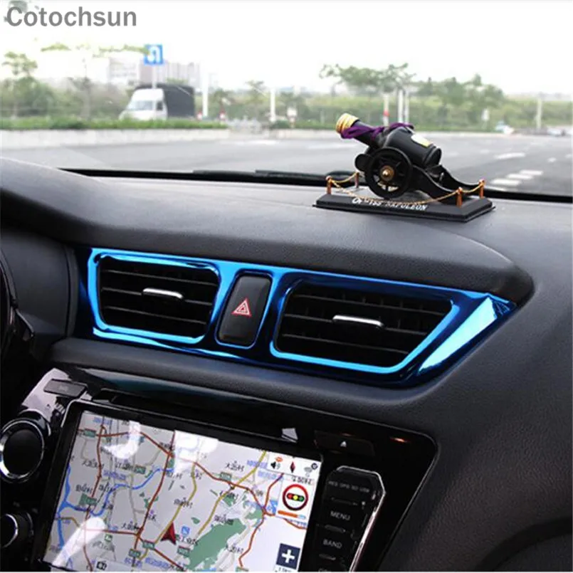 

Cotochsun car-styling stainless steel Center console dashboard Outlet air vent decoration sticker case for Kia rio K2 2011-2016