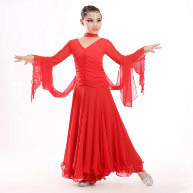 Платье для бальных танцев из шифона с длинными рукавами детское цельнокроеное