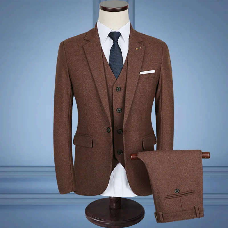 

2020 male business pure color suit Business attire to marry the groom dress Wash and wear three-piece suit