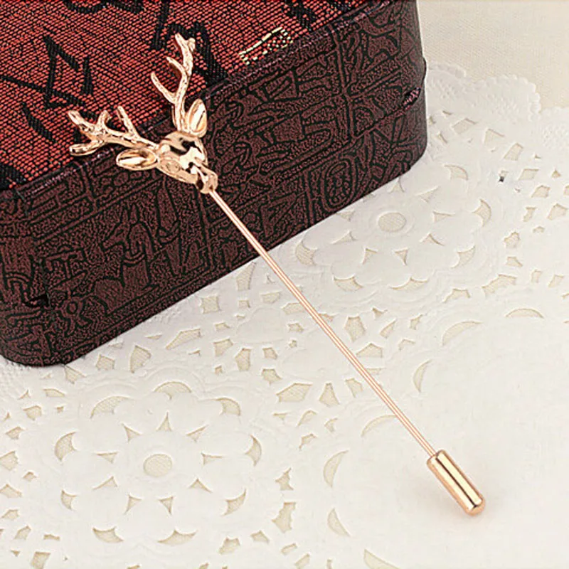 Унисекс Серебряный/Золотой олень костюм рубашка корсаж отворот палочка булавка