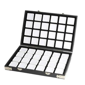 Дорожная шкатулка из черной искусственной кожи с драгоценными камнями, чехол с бриллиантами, футляр для хранения ювелирных изделий, коробки 2,8 см, 70 шт., 4 см, 48 шт. внутри, портативный футляр с драгоценными камнями