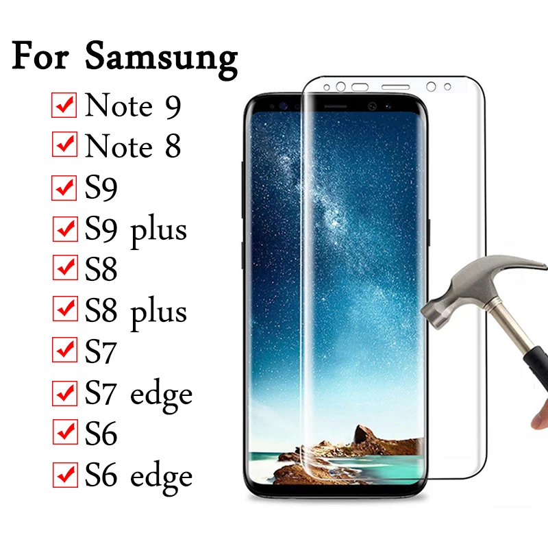 3D закаленное Стекло для samsung S9 S8 note 8 примечание 9 S7 S10 E Защитная Прозрачная Экран
