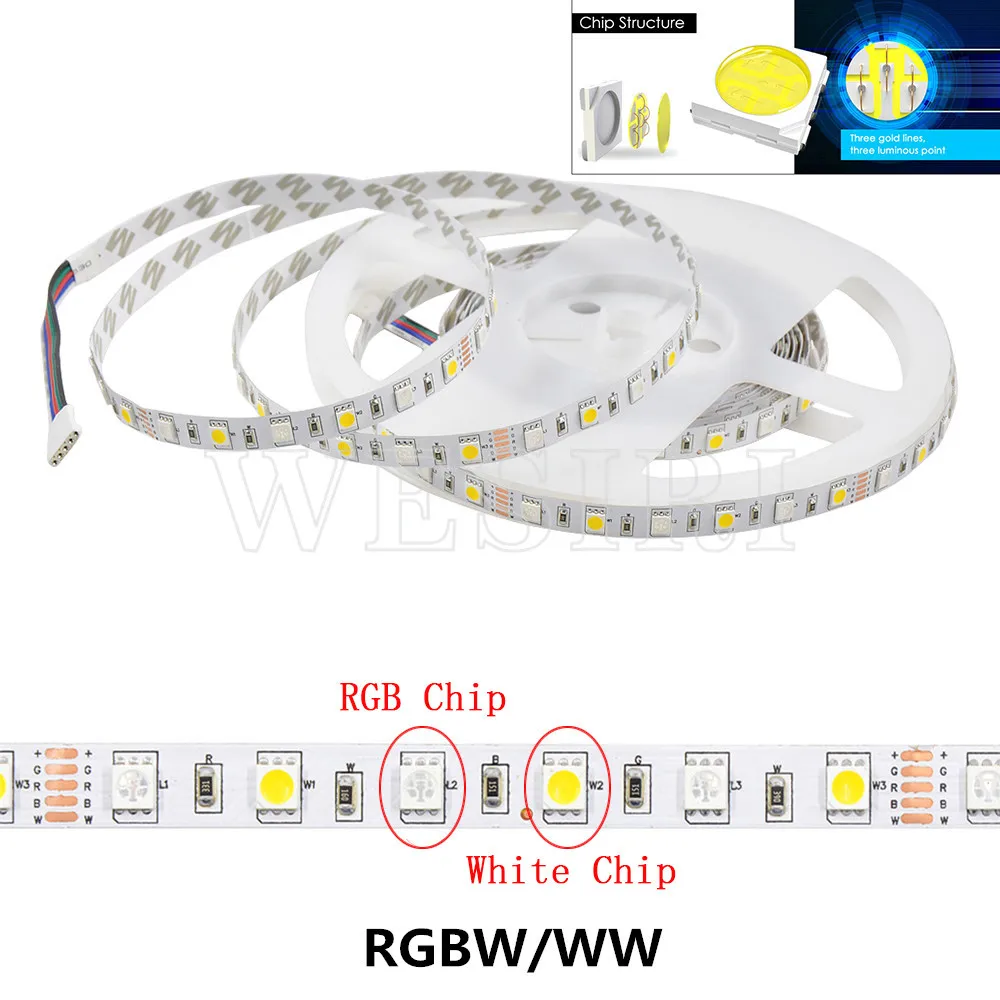 Светодиодные ленты DC12V 60 Светодиодный s/m 5 м/лот гибкий светодиодный свет RGB/RGBW красного, зеленого и синего цвета цвет: желтый, белый теплый белый холодный белый 5050 Светодиодные ленты