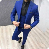 royal blue mens classic wedding suits man blazers peaked lapel 3 piece coat pants vest with double breasted costume homme prom