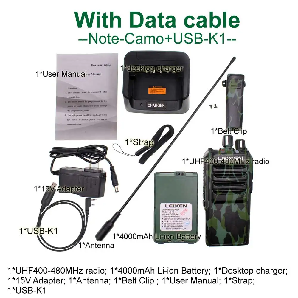 add Cable Большое расстояние 2 способ радио LEIXEN NOTE Камуфляжный цвет UHF 400-480 МГц 4000 мАч Высокая емкость литий-ионный аккумулятор Высокая мощность Ham - Цвет: add Cable