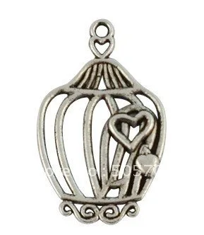 

80Pcs Tibetan Silver Color Heart bird cage charms A15059