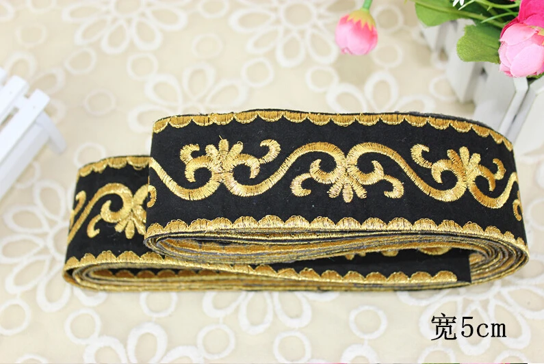 2 дюйма золотая тесьма с аппликацией кружевная лента железная кожа черный атлас 5